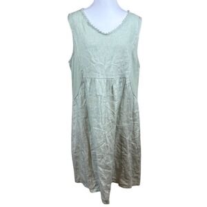 Terzo Millennio Italian Linen Dress L Sage Green Natural Cottagecore Resortwear